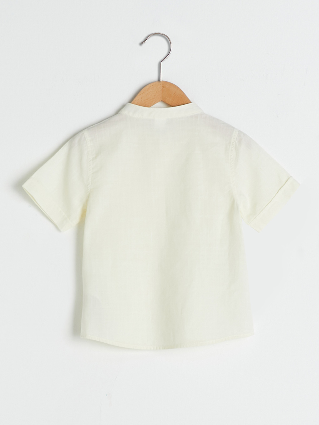 Grandad Collar Short Sleeve Basic Poplin Baby Boy Shirt-1