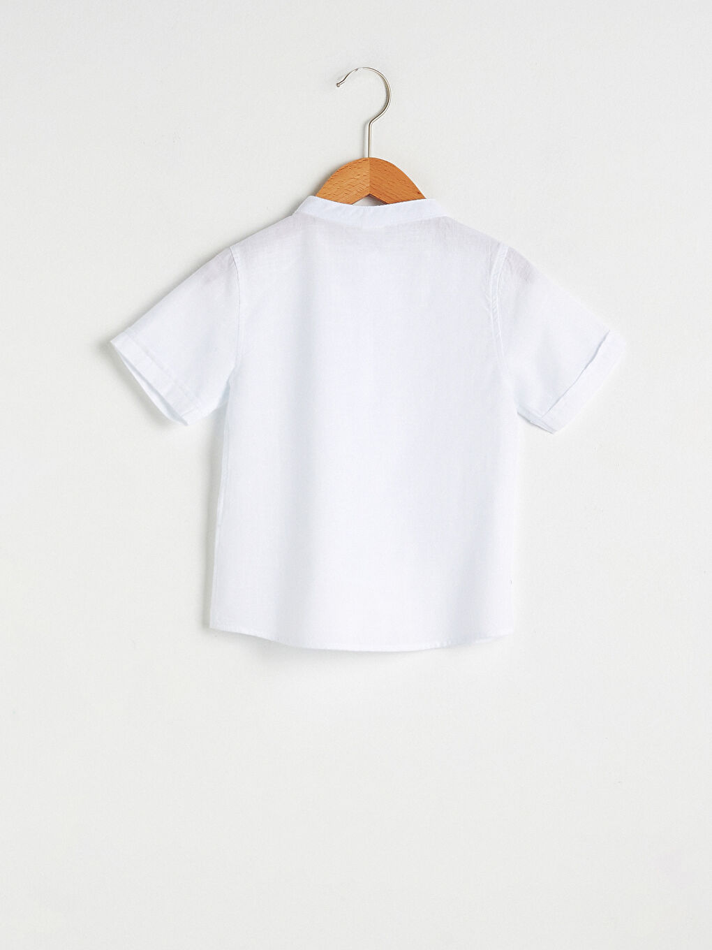 Grandad Collar Short Sleeve Basic Poplin Baby Boy Shirt-1