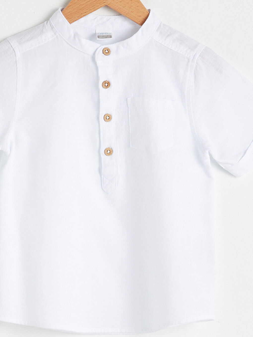 Grandad Collar Short Sleeve Basic Poplin Baby Boy Shirt-2