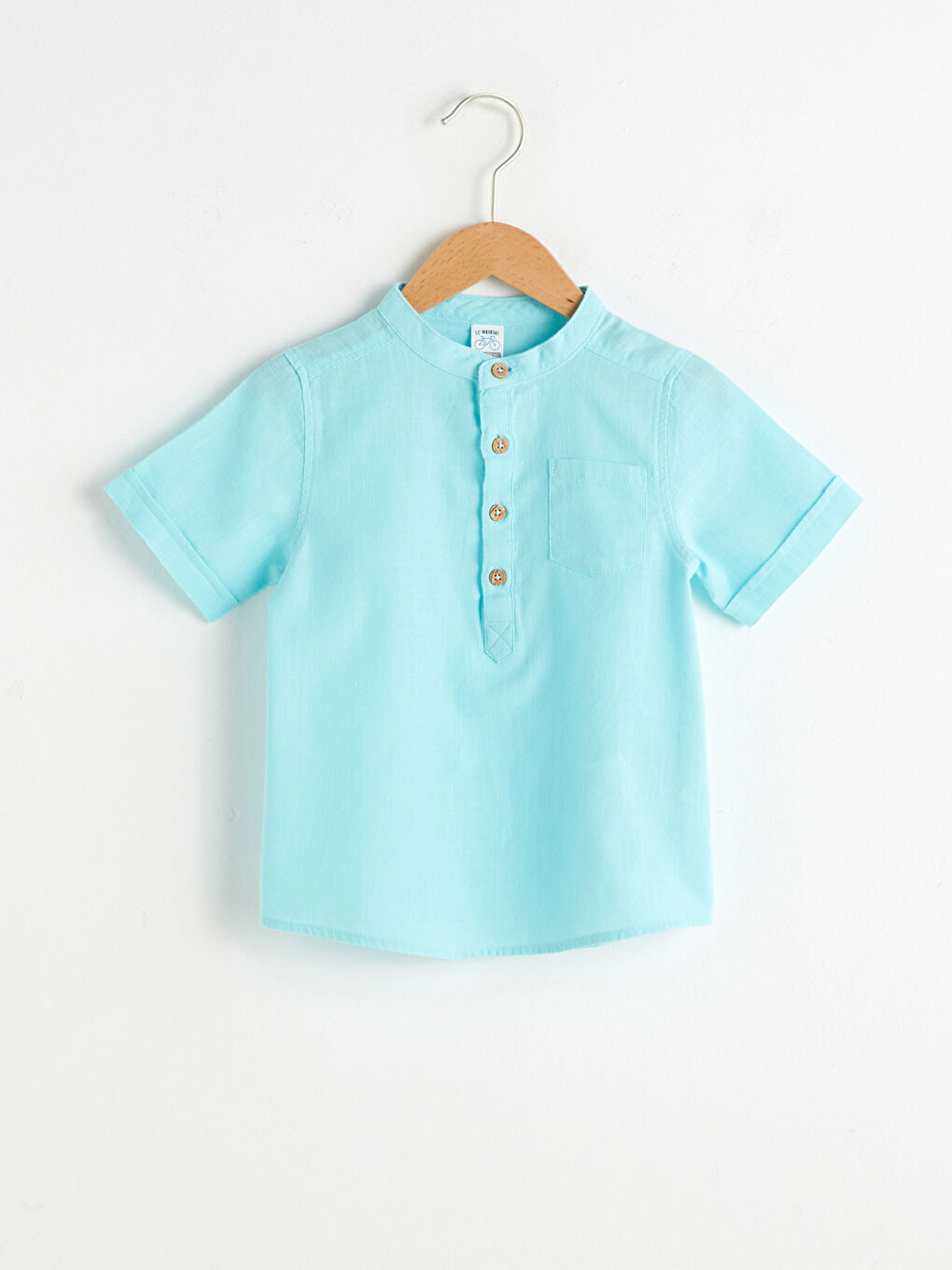 Turkuaz Hakim Yaka Kısa Kollu Basic Poplin  Erkek Bebek Gömlek