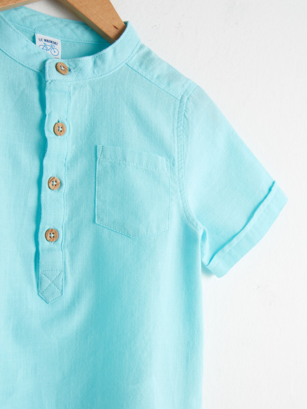 Turkuaz Hakim Yaka Kısa Kollu Basic Poplin  Erkek Bebek Gömlek-3