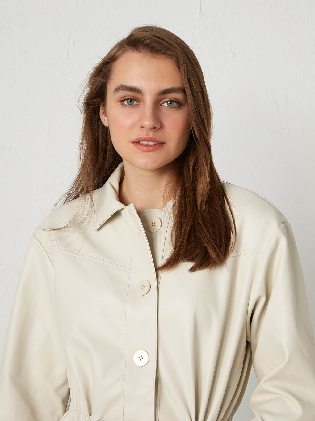 LCW Modest Leather appearance of ruffles waist Detail Cloak -S13023Z8-EFW