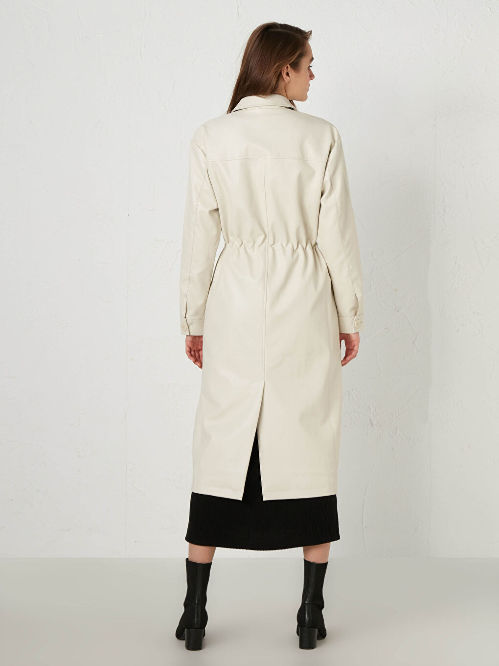 LCW Modest Leather appearance of ruffles waist Detail Cloak -S13023Z8-EFW