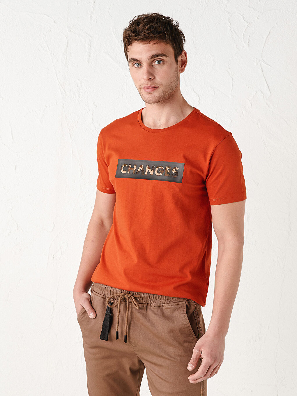 XSIDE Crew Neck Short Sleeve Printed Combed Cotton Men's T-shirt -S13025Z8-HAY