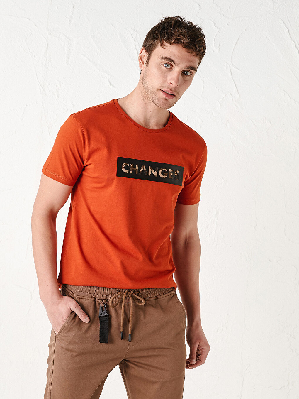 XSIDE Crew Neck Short Sleeve Printed Combed Cotton Men's T-shirt -S13025Z8-HAY