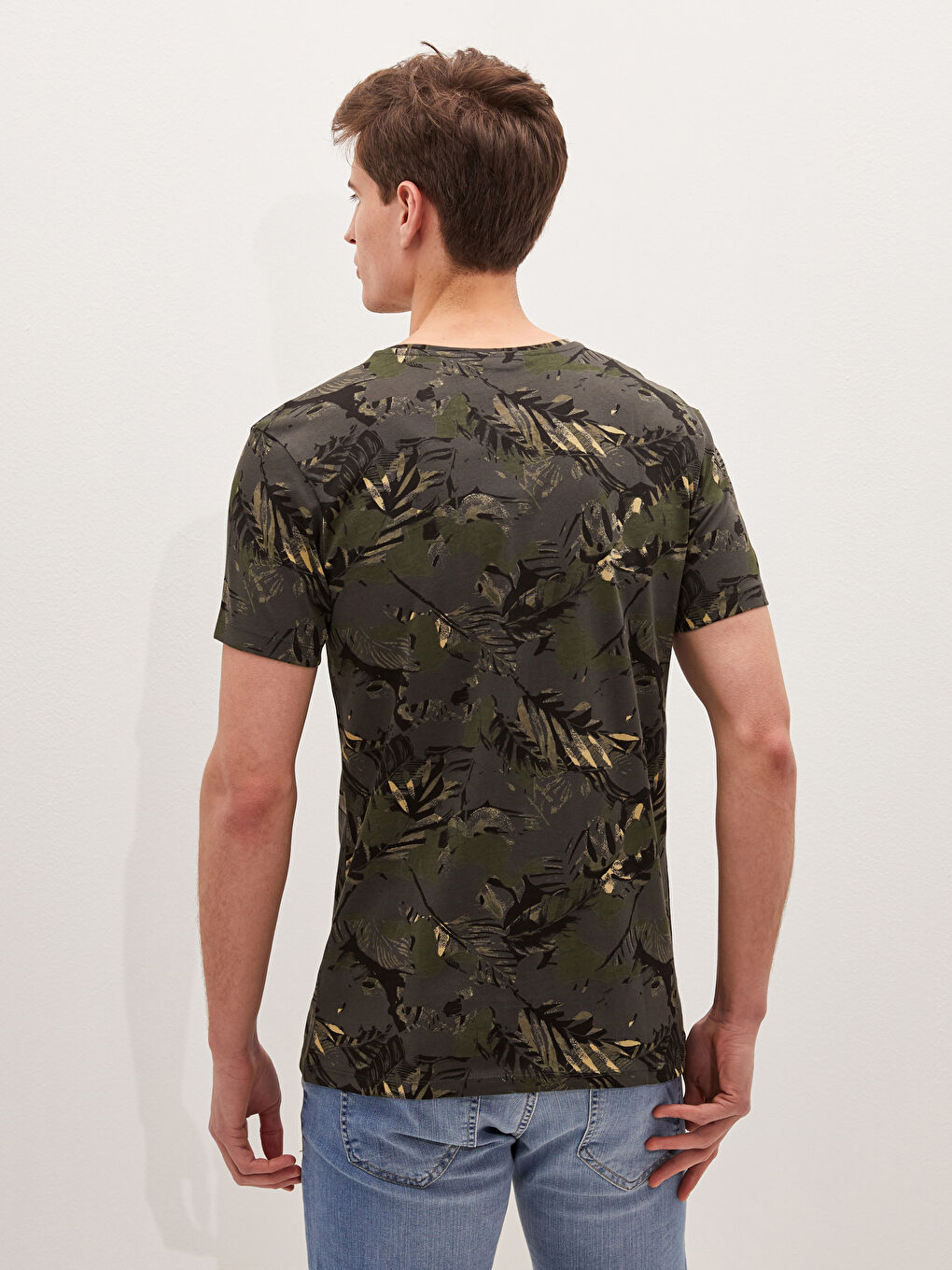 Crew Neck Short Sleeve Patterned Jersey Men's T-Shirt-3