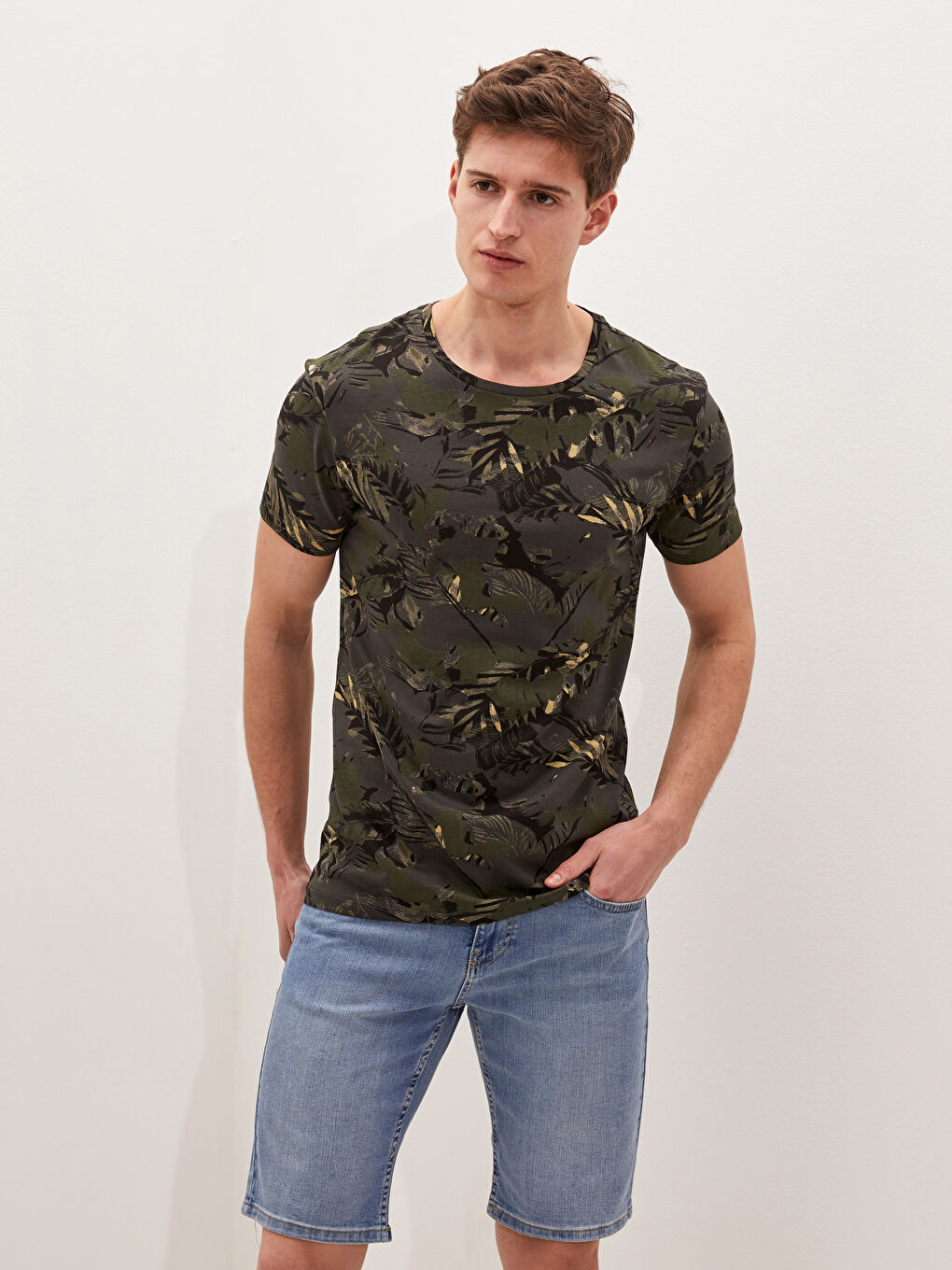 Crew Neck Short Sleeve Patterned Jersey Men's T-Shirt-4