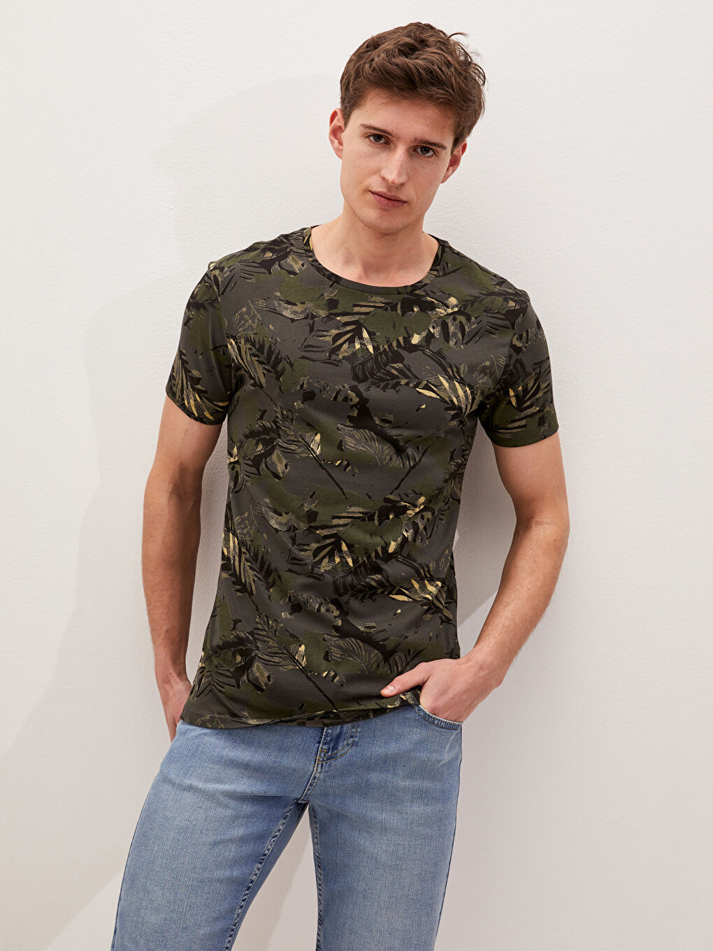 Crew Neck Short Sleeve Patterned Jersey Men's T-Shirt