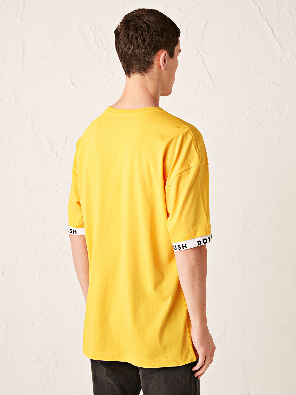 Sarı Oversize Bisiklet Yaka Baskılı Penye Tişört-3