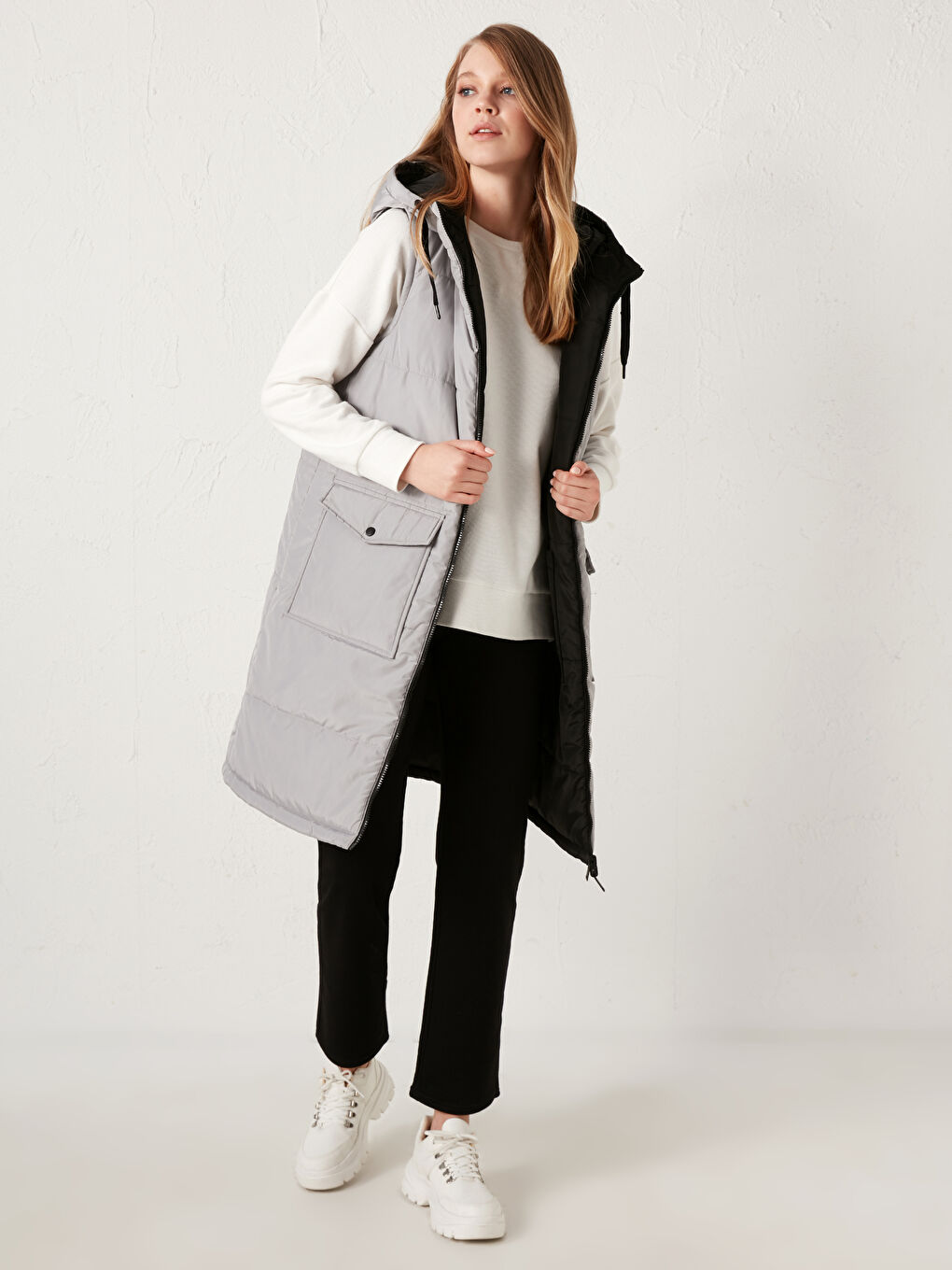 Kapüşonlu Oversize Şişme Yelek-1