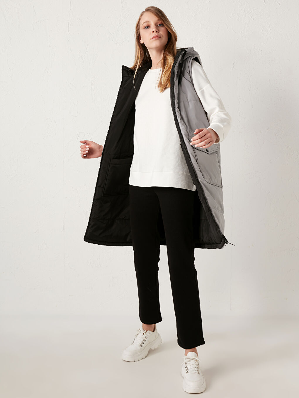 Kapüşonlu Oversize Şişme Yelek-2