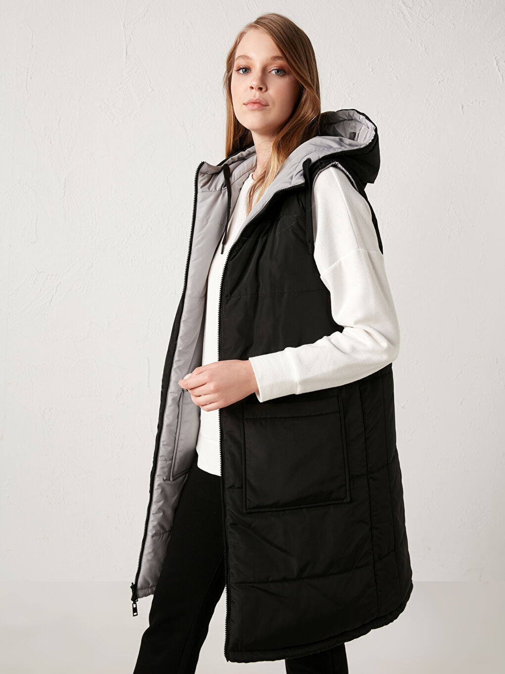 Kapüşonlu Oversize Şişme Yelek-6