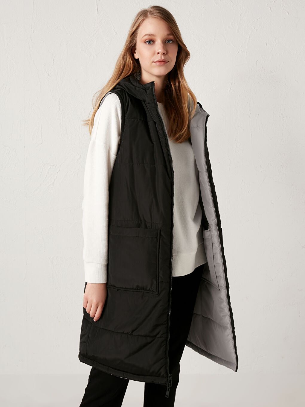 Kapüşonlu Oversize Şişme Yelek-7