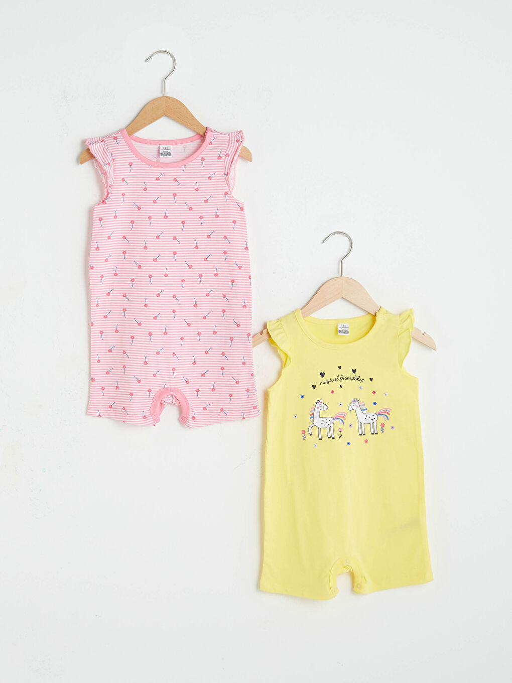 Combinaison Bébé Fille Imprimée Col Rond Manches Courtes Lot de 2