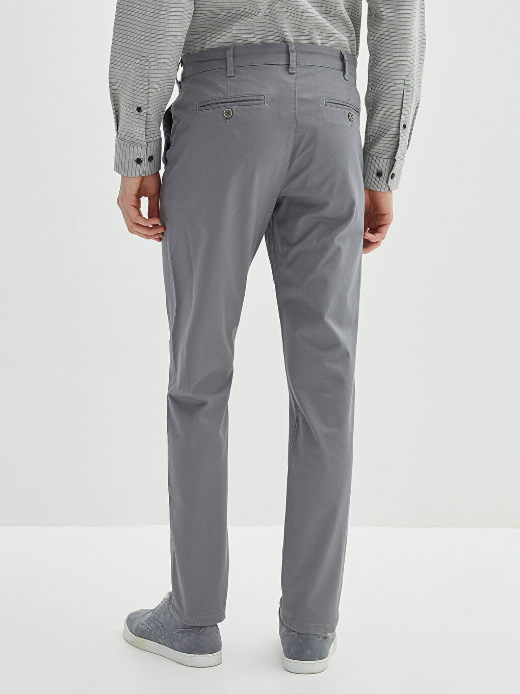 Gri Dar Kalıp Gabardin Erkek Chino Pantolon-5