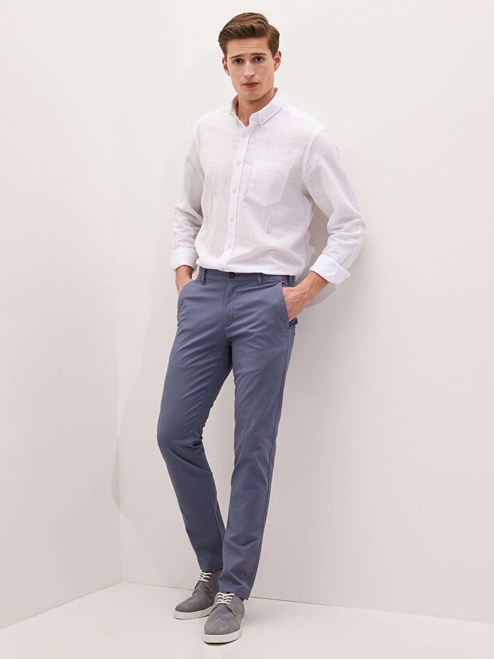 Slim Fit Gabardine Chino Trousers-5