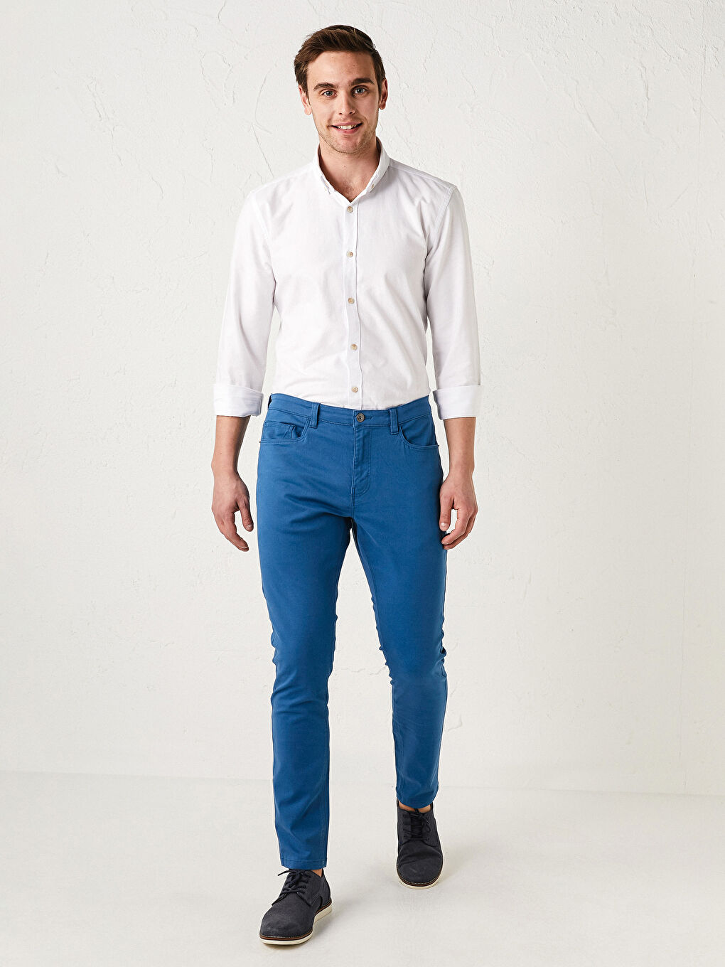Pantaloni Chino Extra Slim Fit Țesătură în Diagonală pentru Bărbați