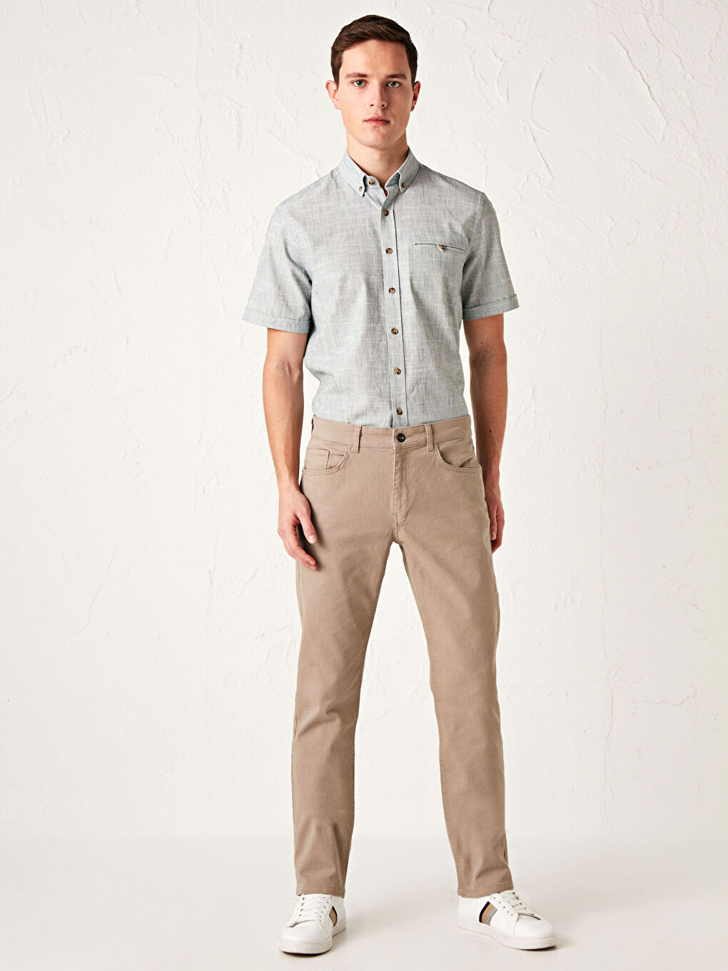 Bej Dar Kalıp Gabardin Chino Pantolon