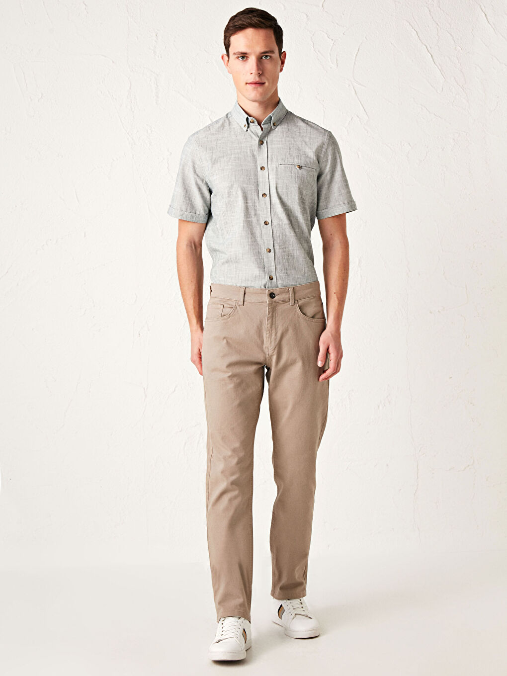 Bej Dar Kalıp Gabardin Chino Pantolon-1