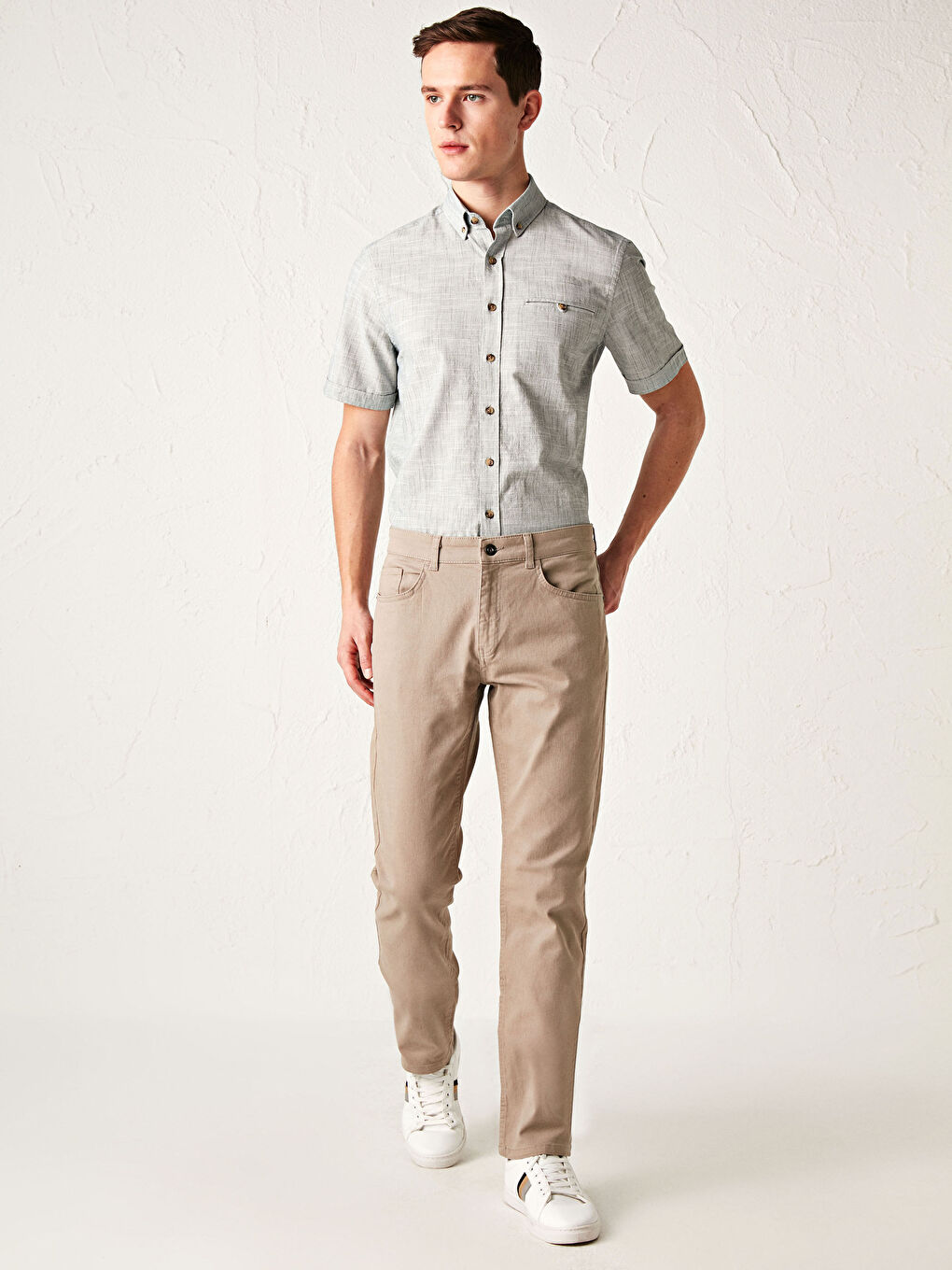 Bej Dar Kalıp Gabardin Chino Pantolon-2