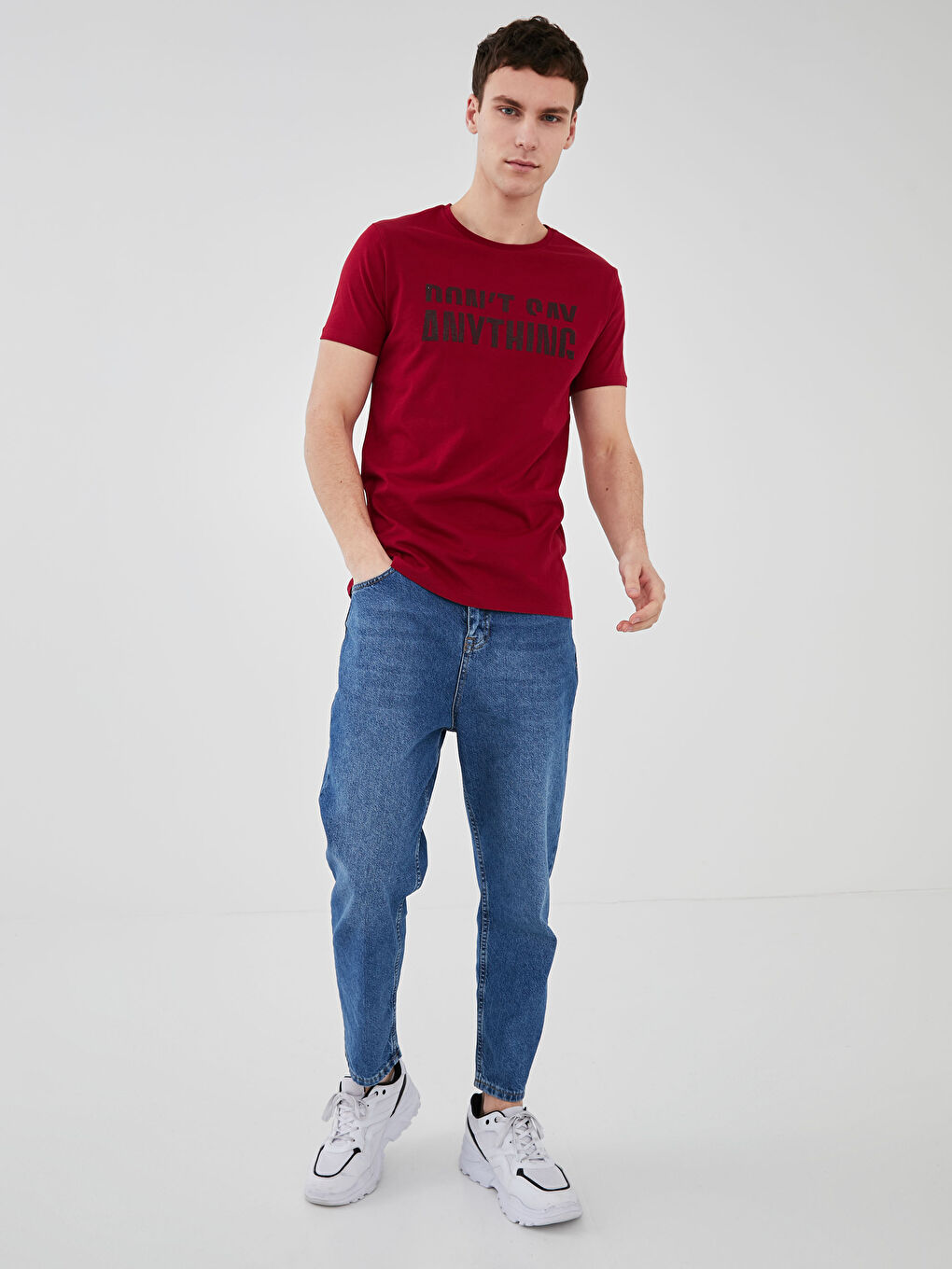 Bordo Bisiklet Yaka Kısa Kollu Baskılı Penye Erkek Tişört-2