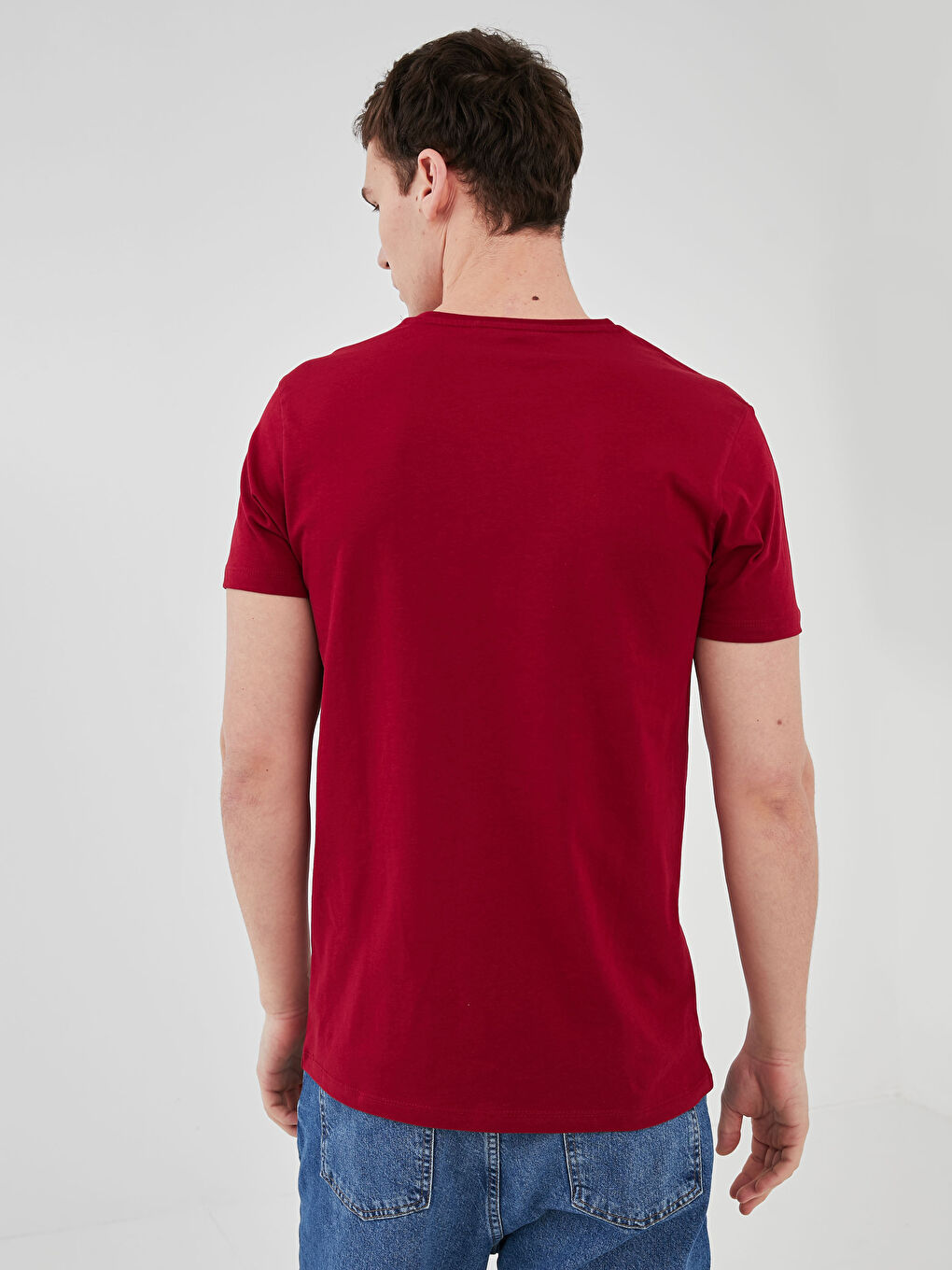 Bordo Bisiklet Yaka Kısa Kollu Baskılı Penye Erkek Tişört-3