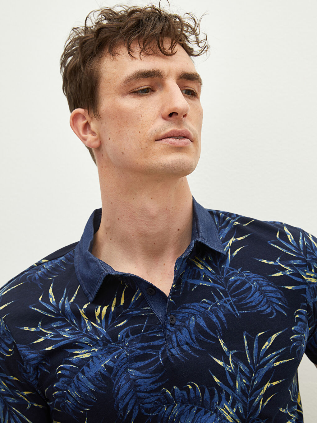 Lacivert Polo Yaka Kısa Kollu Desenli Penye Erkek Tişört-2