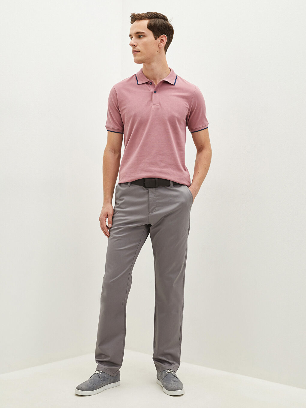 Gri Standart Kalıp Gabardin Erkek Pantolon-1