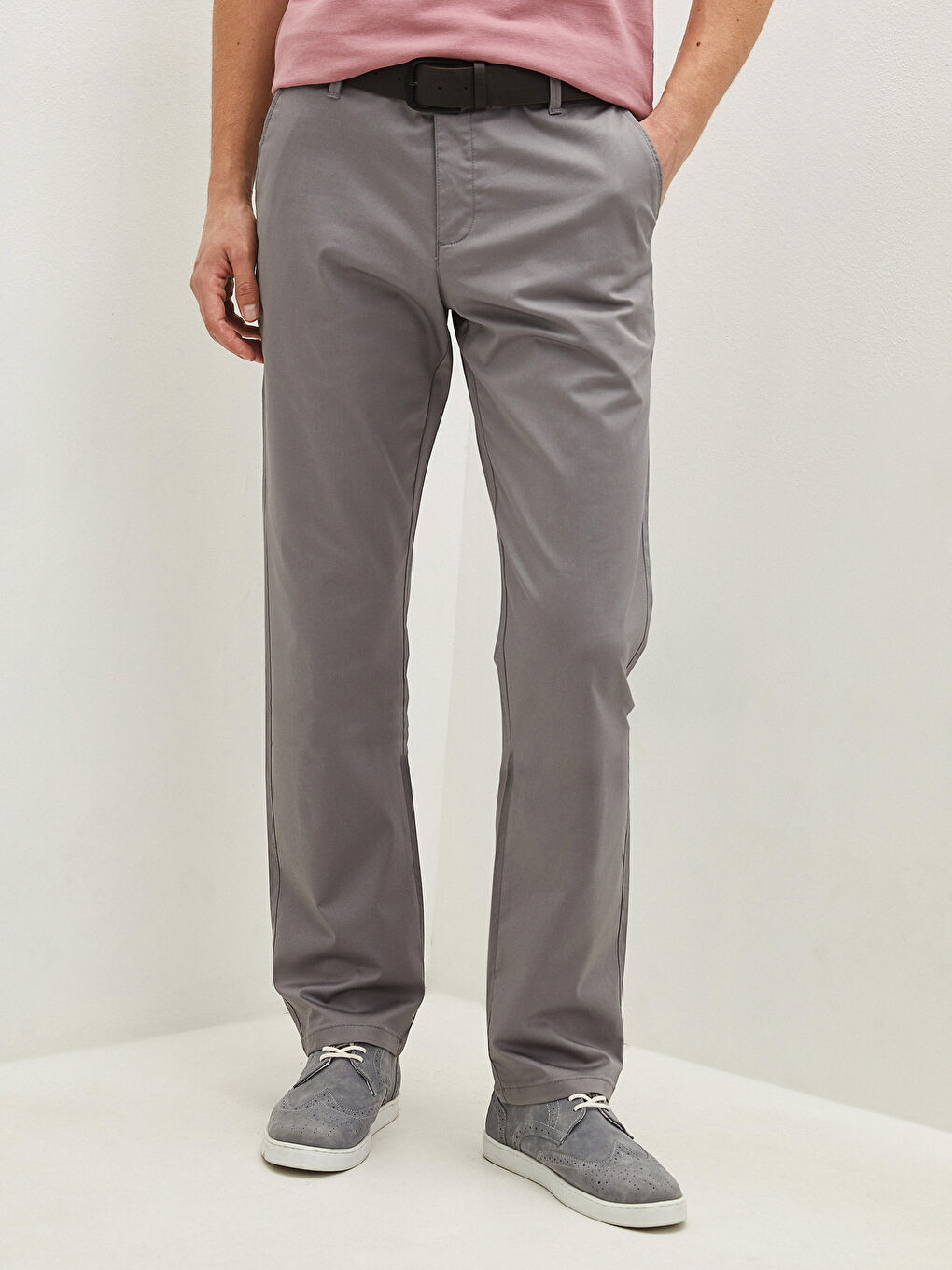 Gri Standart Kalıp Gabardin Erkek Pantolon-2