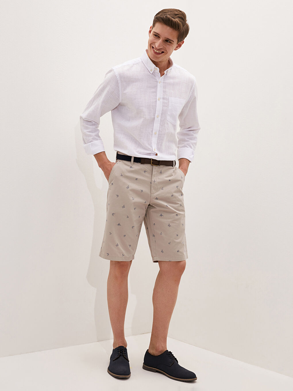 Standard Fit Belted Gabardine Men's Shorts