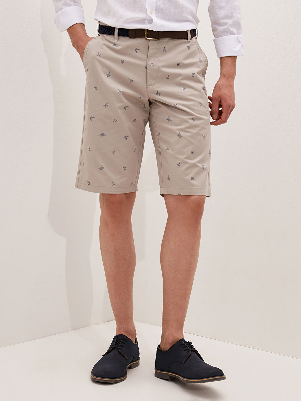 Standard Fit Belted Gabardine Men's Shorts-2