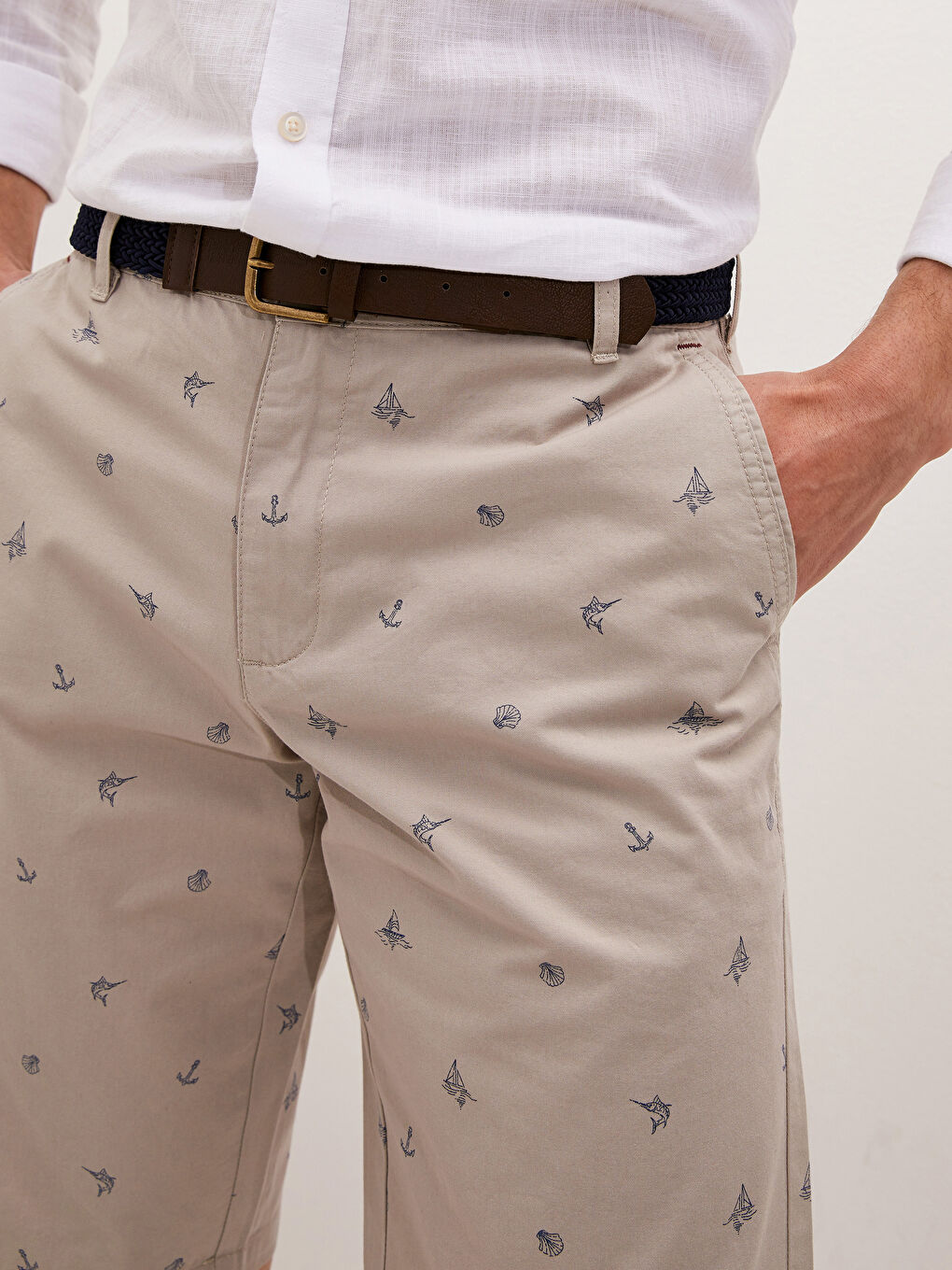 Standard Fit Belted Gabardine Men's Shorts-4
