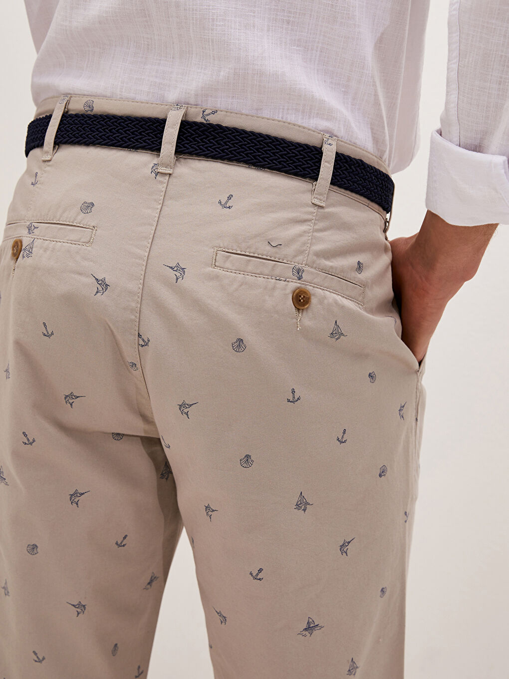 Standard Fit Belted Gabardine Men's Shorts-5
