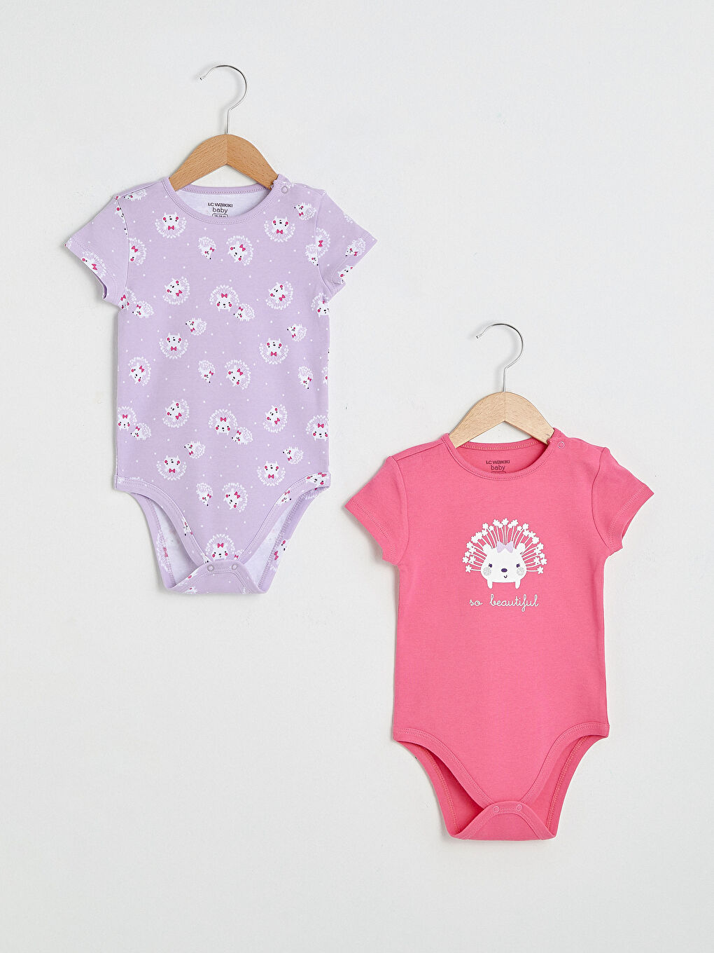 Body Bébé Fille Imprimé Col Rond Manches Courtes Avec Fermeture à Pression Lot de 2