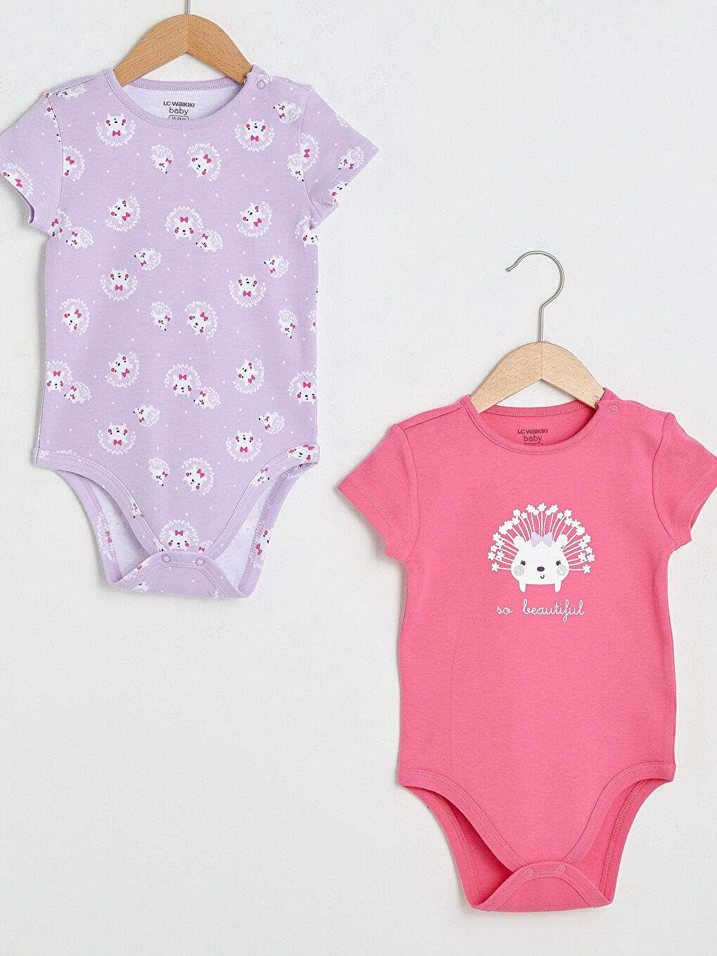 Body Bébé Fille Imprimé Col Rond Manches Courtes Avec Fermeture à Pression Lot de 2-2