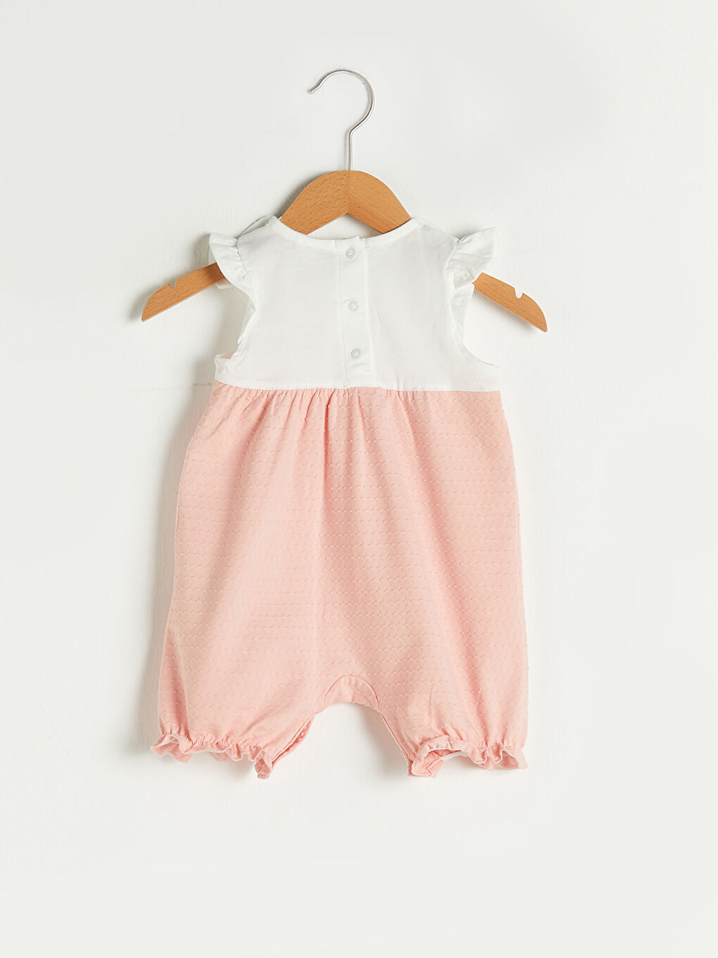 Ekru Fırfır Detaylı Bisiklet Yaka Kız Bebek Tulum-1