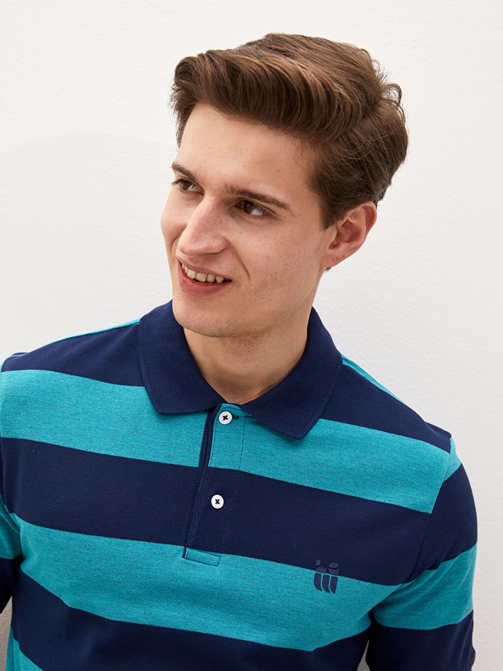 Yeşil Polo Yaka Kısa Kollu Çizgili Erkek Tişört-2