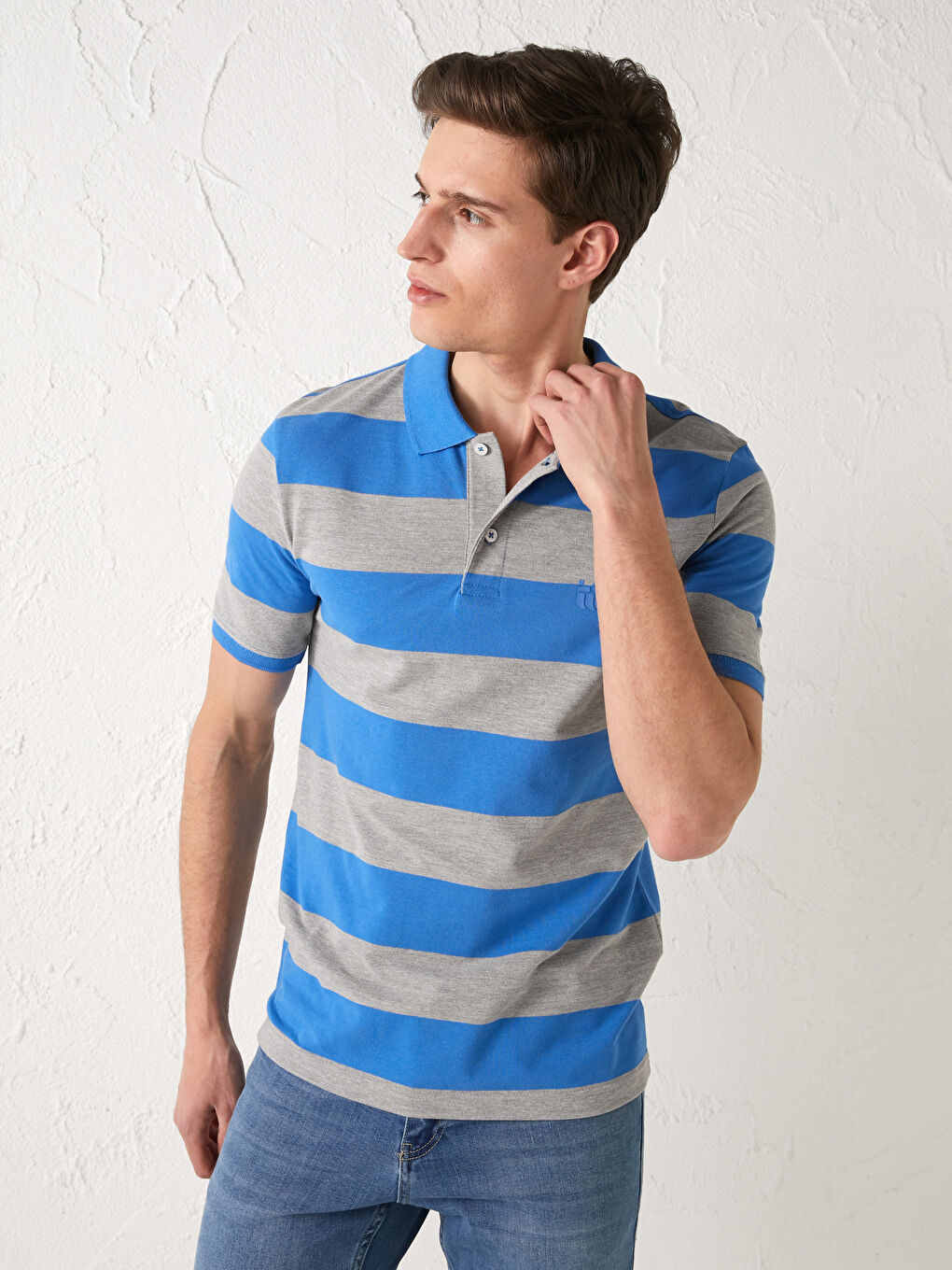 T-shirt à Rayures à Manches Courtes Col Polo pour Hommes-1