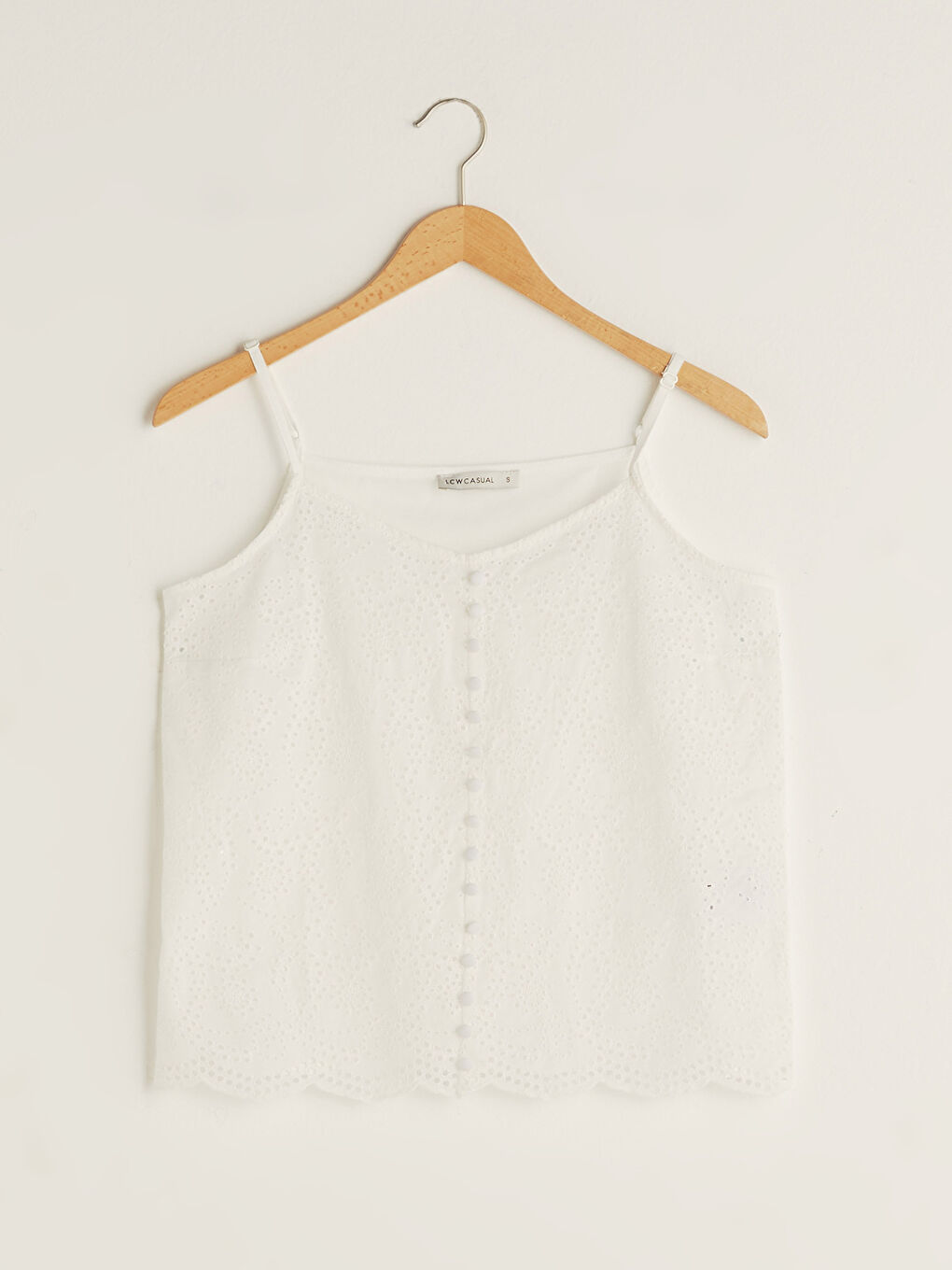 LCW Vision V Neck Rope Strap Embroidered Front Button Voile Fabric Women's Blouse -S13348Z8-FEW