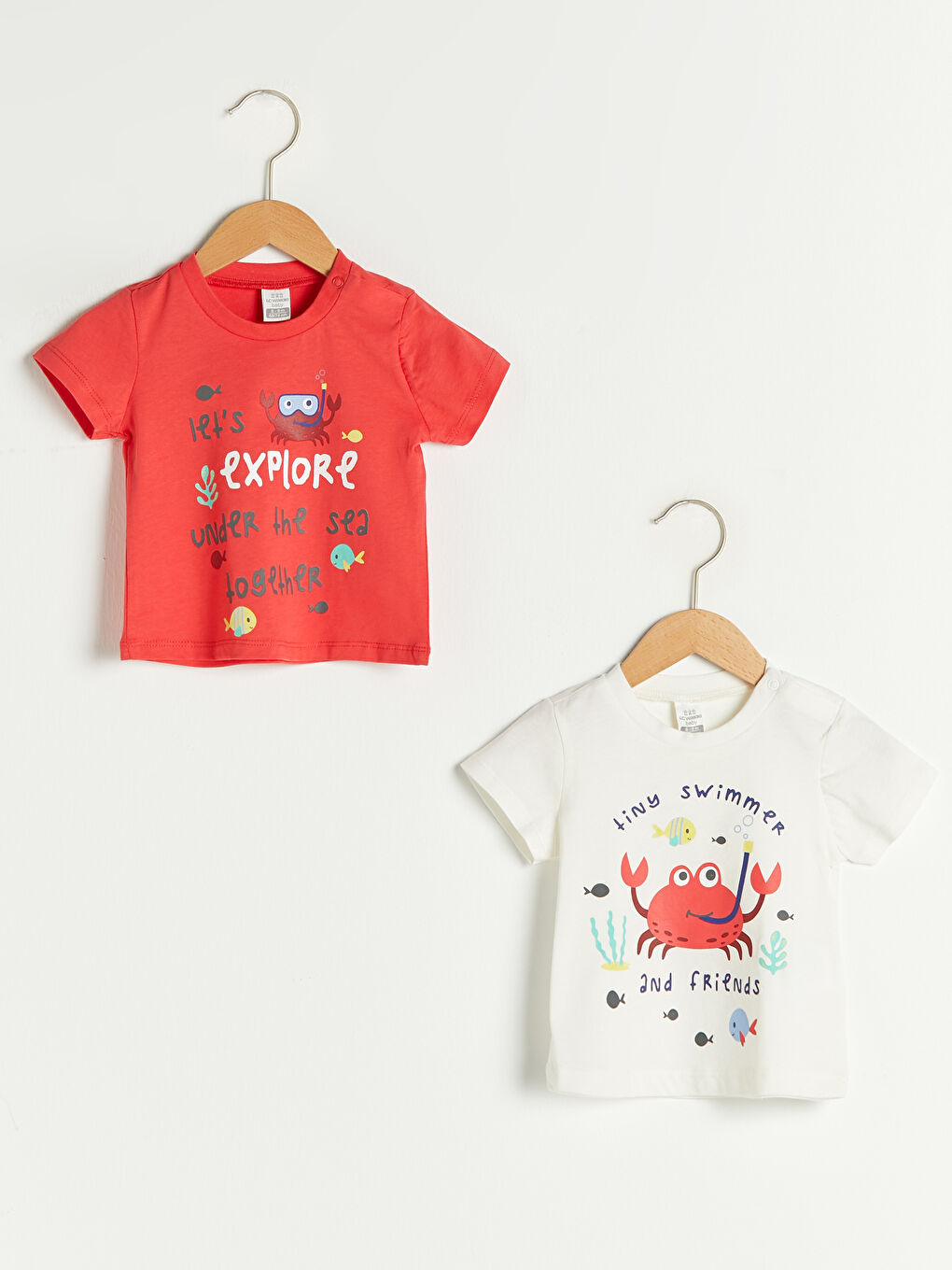 Crew Neck Short Sleeve Printed Cotton Baby Boy T-Shirt 2 Pieces
