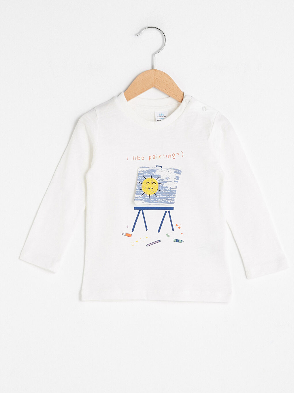 تيشيرت قطن مطبوع بأكمام طويلة برقبة دائرية للأولاد الرضع