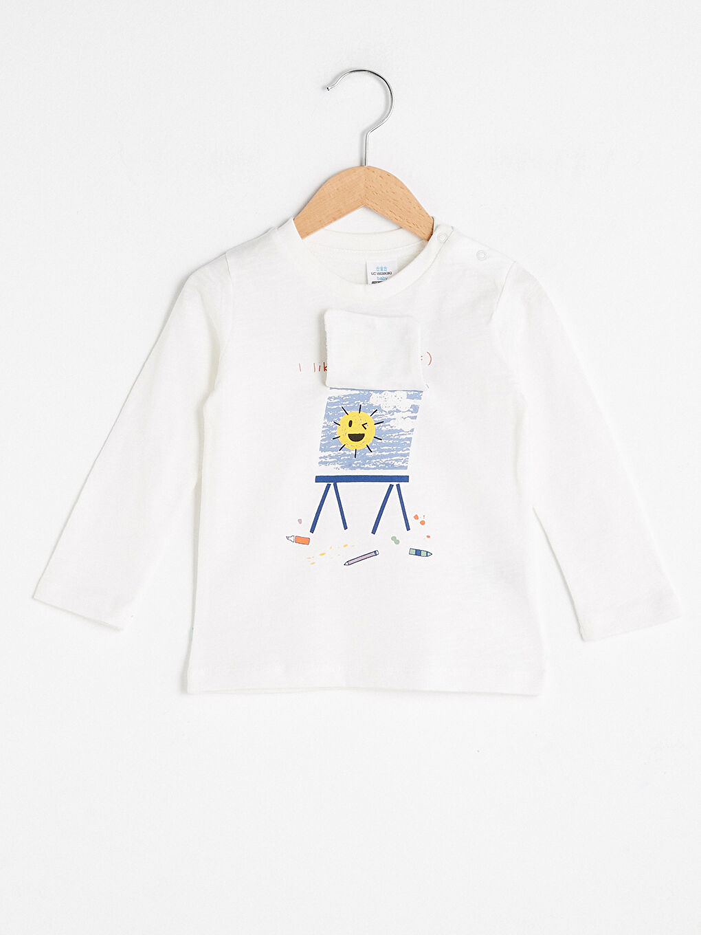 تيشيرت قطن مطبوع بأكمام طويلة برقبة دائرية للأولاد الرضع-1