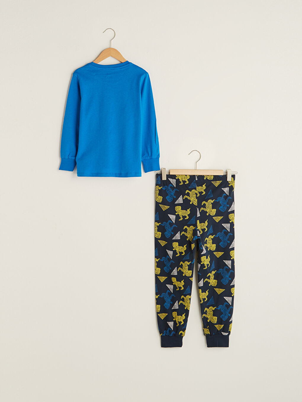 Lacivert Bisiklet Yaka Baskılı Uzun Kollu Erkek Çocuk Pijama Takımı-1