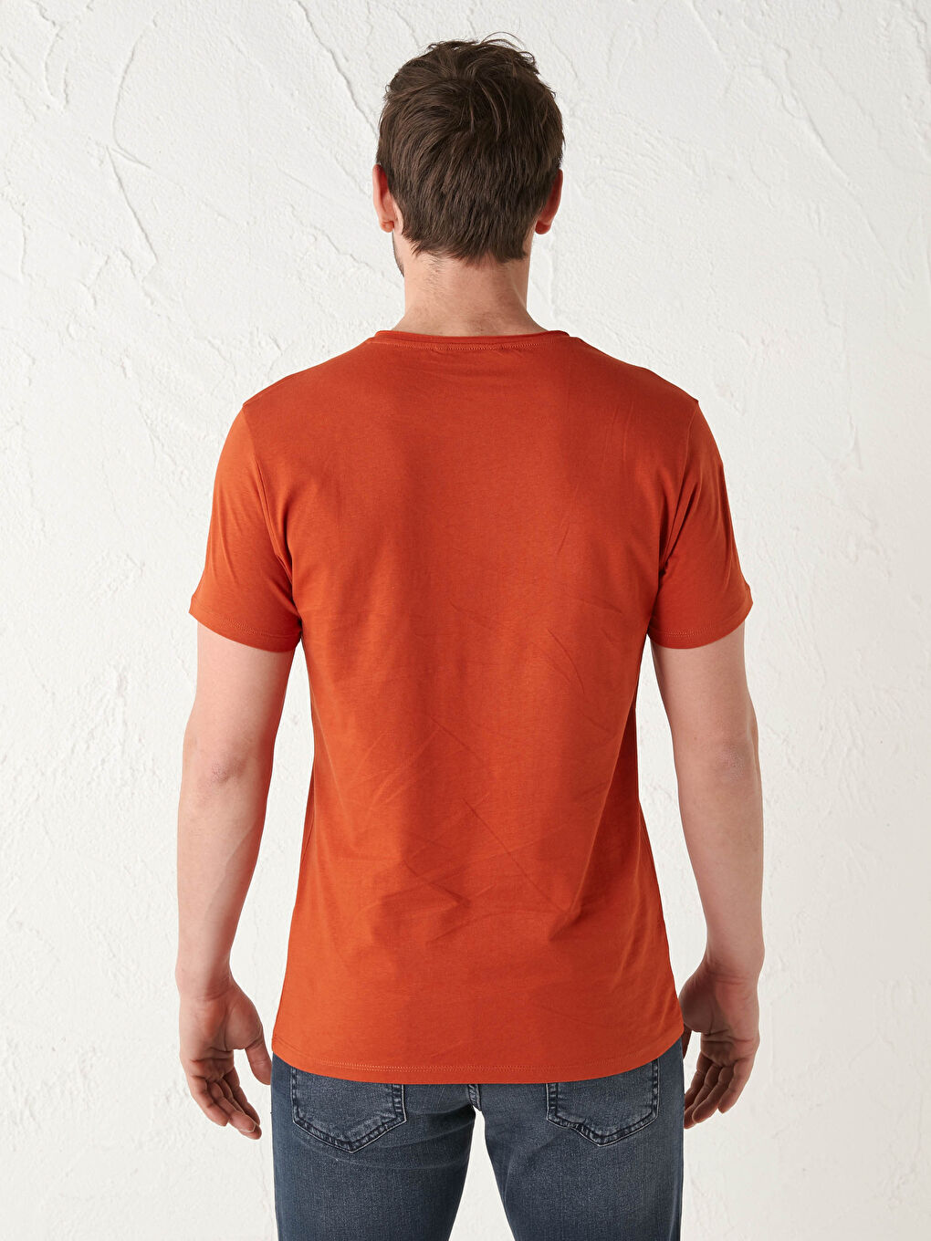 Turuncu Bisiklet Yaka Kısa Kollu Basic Penye Erkek Tişört-5