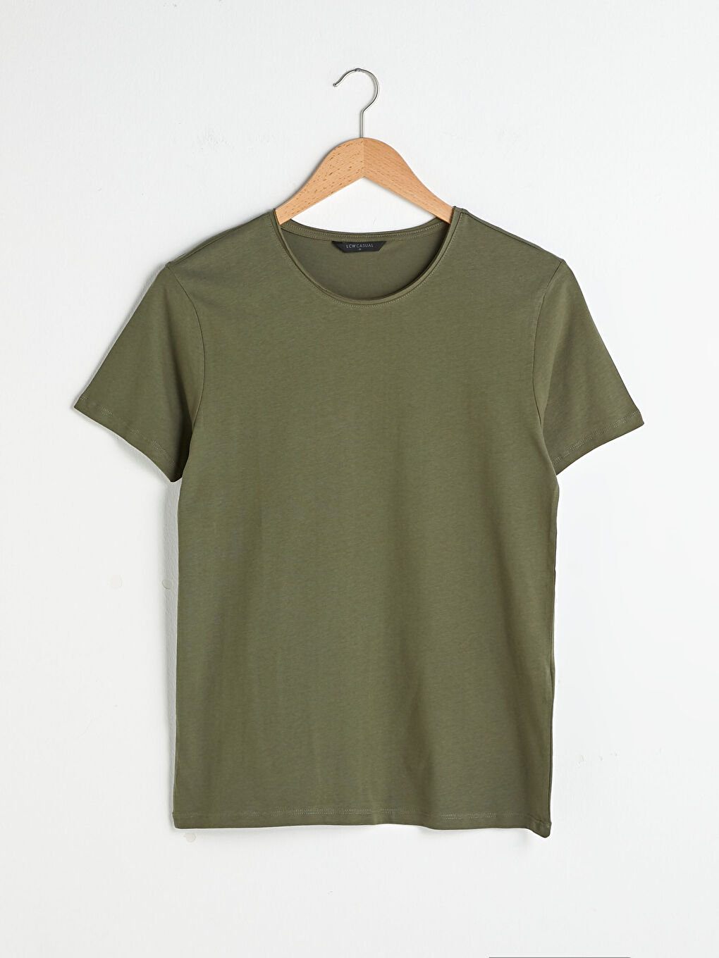 Haki Bisiklet Yaka Kısa Kollu Basic Penye Erkek Tişört-4