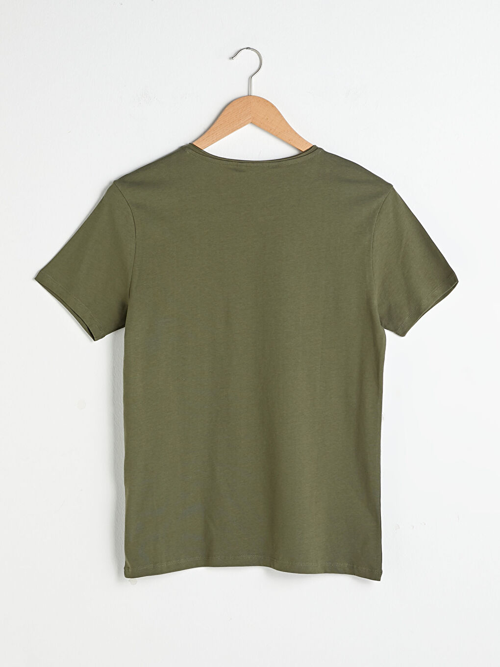 Haki Bisiklet Yaka Kısa Kollu Basic Penye Erkek Tişört-5