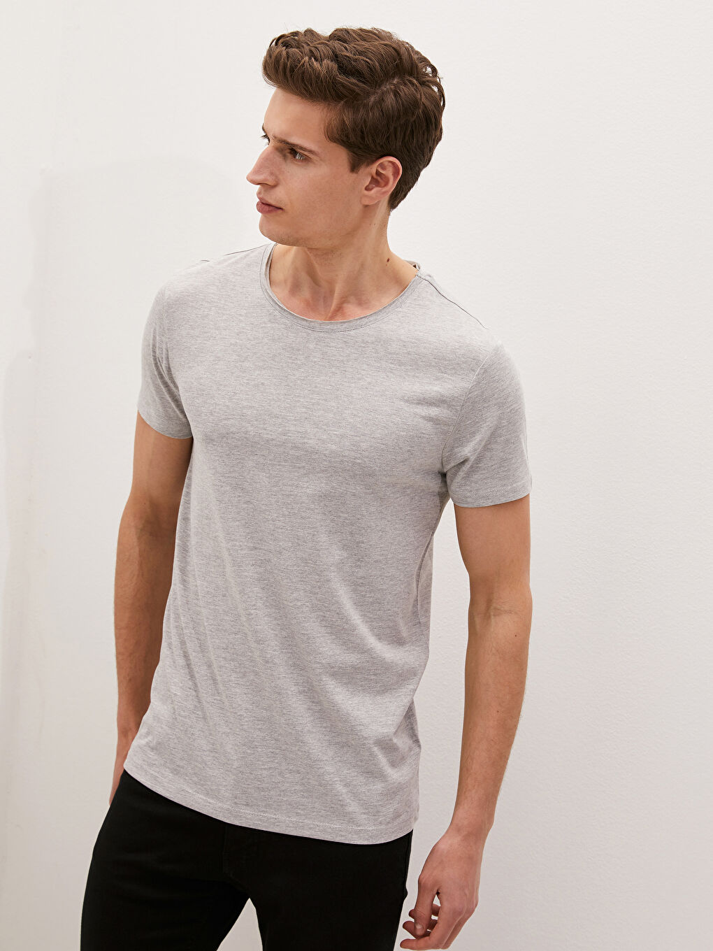 Crew Neck Short Sleeve Basic Combed Cotton Men's T-shirt-3