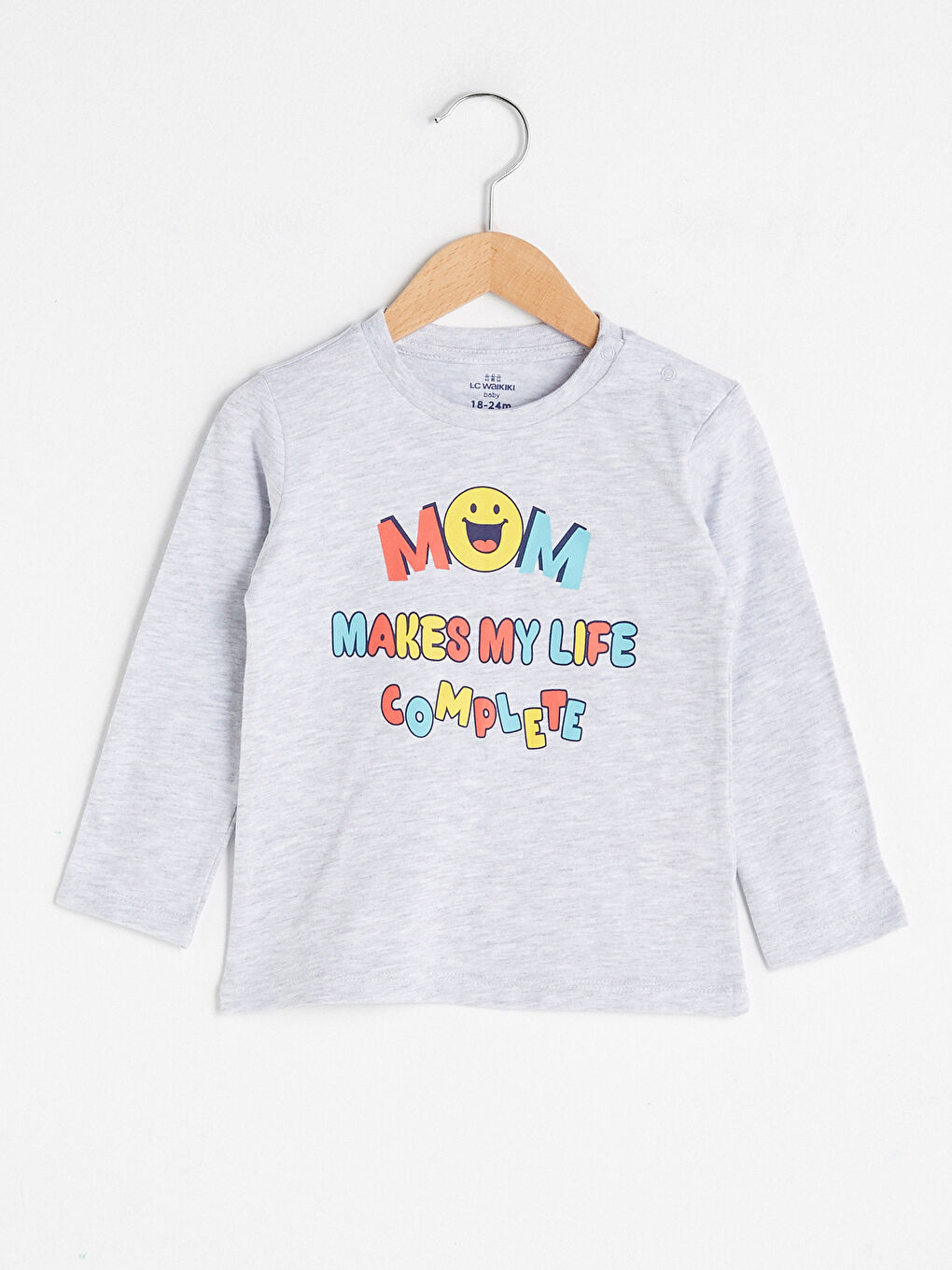 Beyaz Bisiklet Yaka Uzun Kollu Baskılı Erkek Bebek Tişört