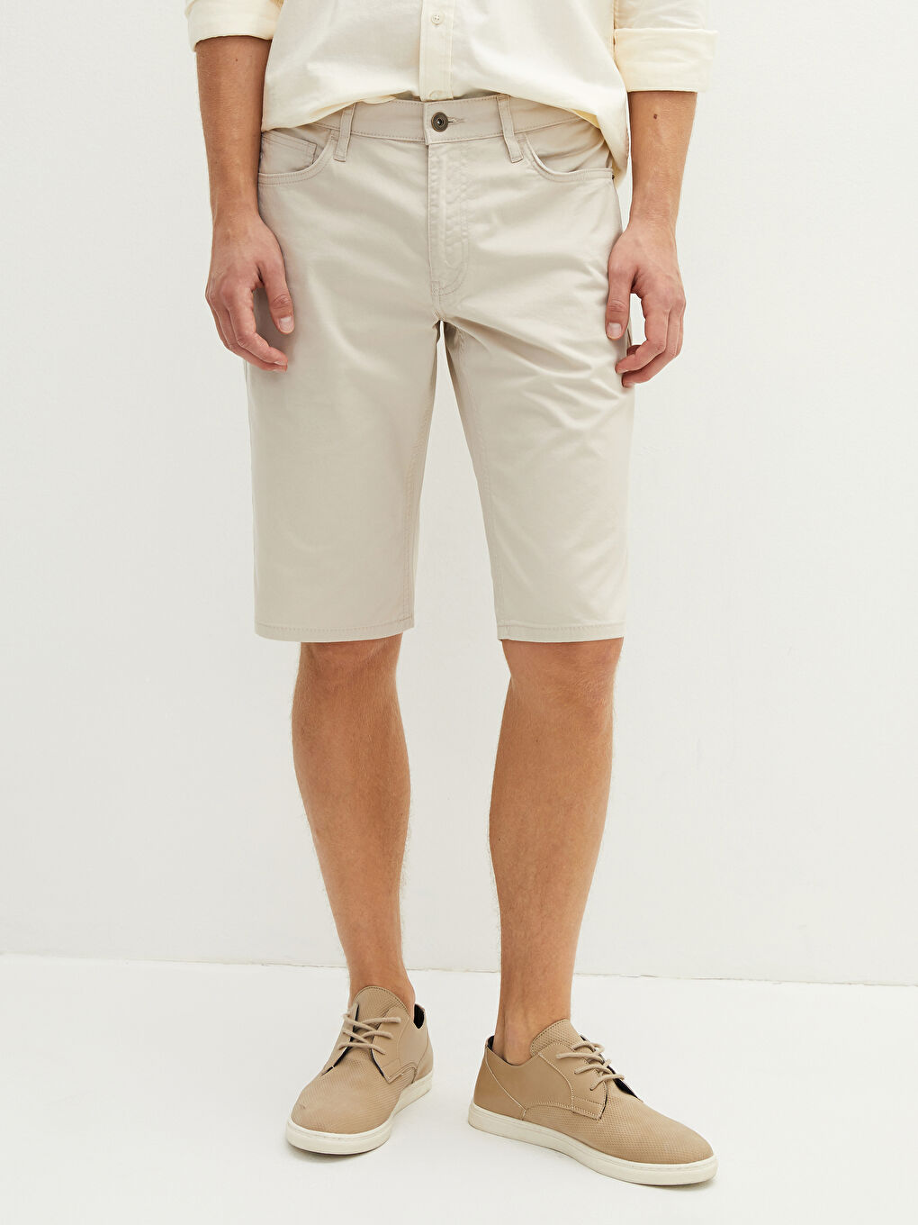 Bej Regular Fit Gabardin Erkek Şort-2