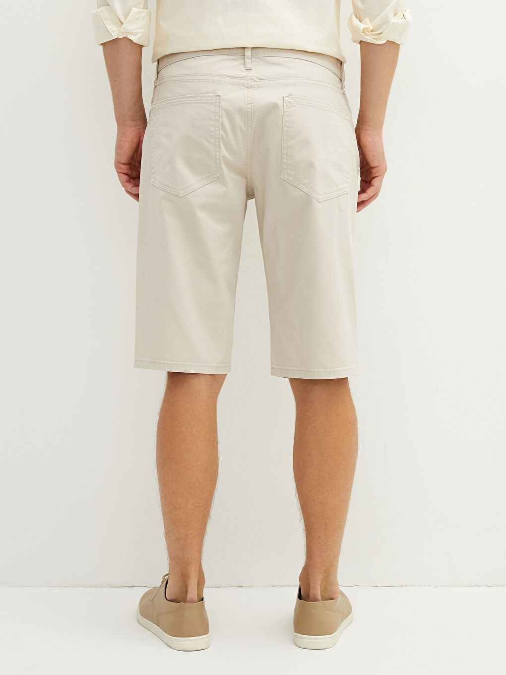 Bej Regular Fit Gabardin Erkek Şort-3